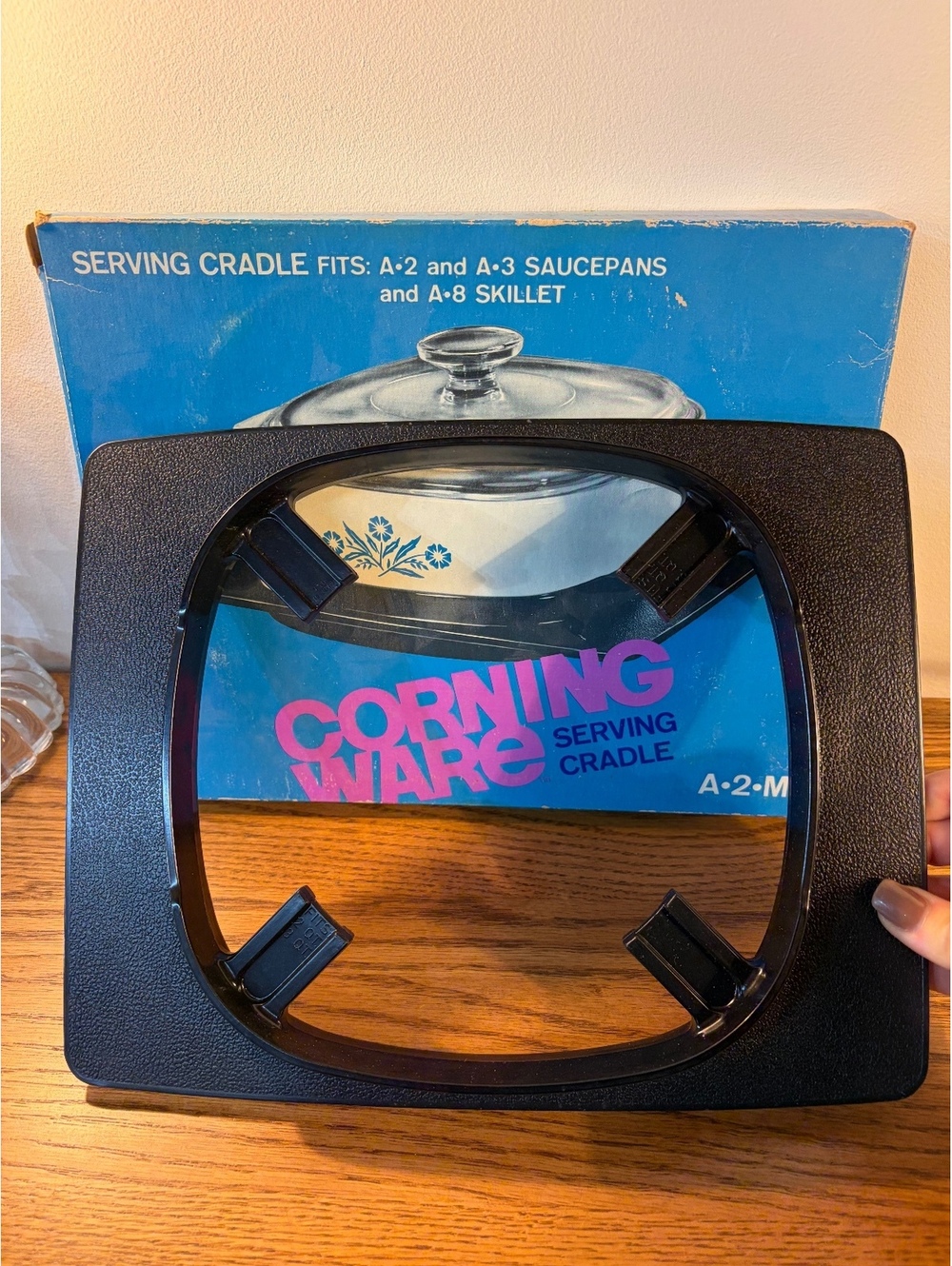 Vintage CorningWare Black Serving Cradle A-2-M w/ Original Box Retro Caddy